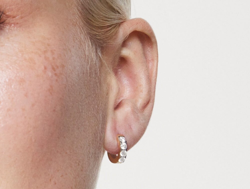 Lab-Grown Diamond ⅘ct. tw. Round Brilliant Pavé Huggie Hoops | White - Image 7