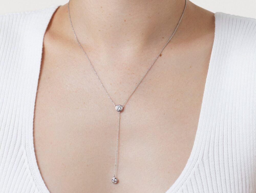 Lab-Grown Diamond ¾ct. tw. Round Brilliant Bezel Lariat Pendant | White - Image 2
