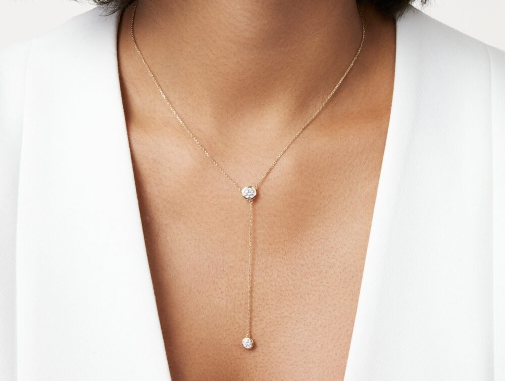 Lab-Grown Diamond ¾ct. tw. Round Brilliant Bezel Lariat Pendant | White - Image 9