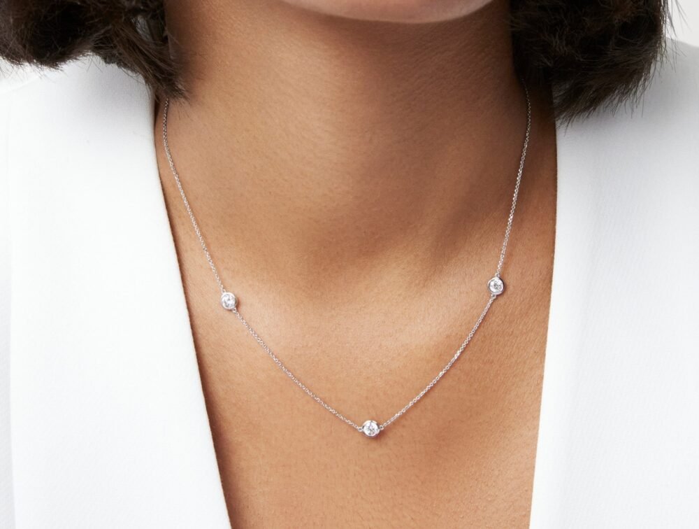 Lab-Grown Diamond ¾ct. tw. Round Brilliant Bezel Station Pendant | White - Image 2