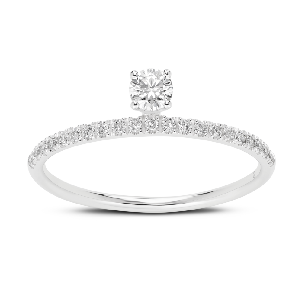 0.25 carat total weight floating stone pavé stacking ring in 14k white gold