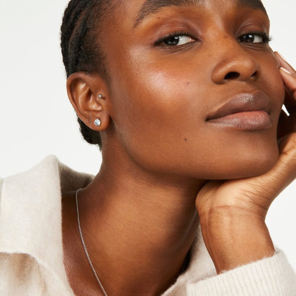 Lab-Grown Diamond 2ct. tw. Round Brilliant Solitaire 14k Gold Studs | Blue - Image 5