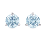 Front view of 2 carat total weight solitaire round brilliant 14k white gold studs with blue diamond