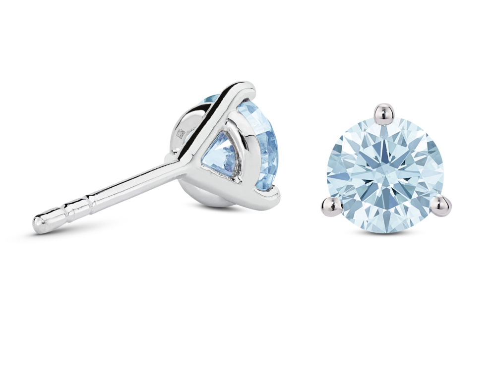 Lab-Grown Diamond 2ct. tw. Round Brilliant Solitaire 14k Gold Studs | Blue - Image 4