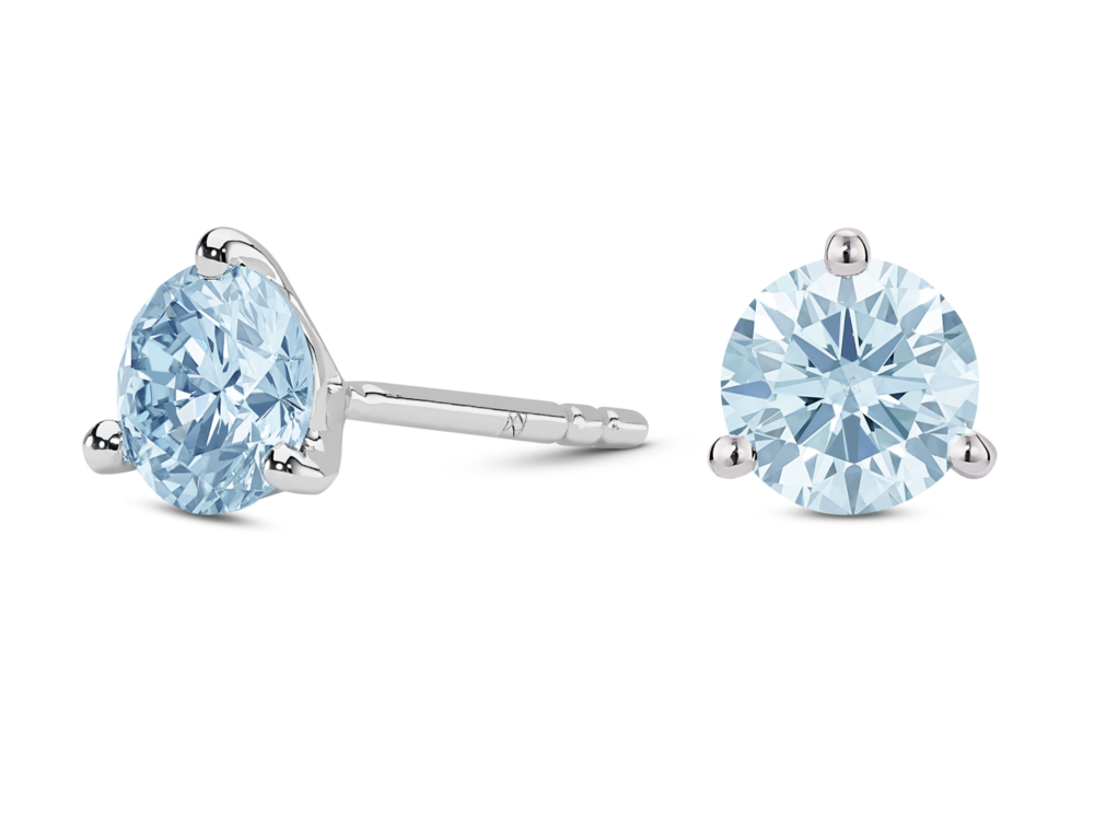 Lab-Grown Diamond 2ct. tw. Round Brilliant Solitaire 14k Gold Studs | Blue - Image 3