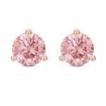 Front view of pink lab grown diamond 2 carat total weight round brilliant studs in 14k rose gold