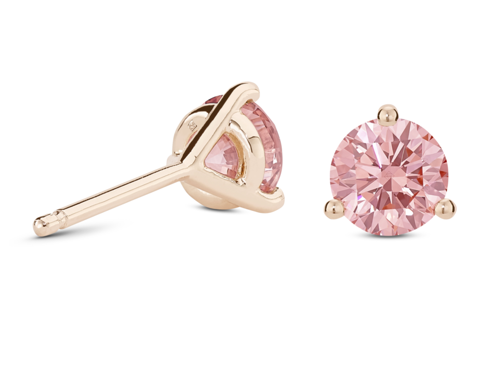 Lab-Grown Diamond 2ct. tw. Round Brilliant Solitaire 14k Gold Studs | Pink - Image 4