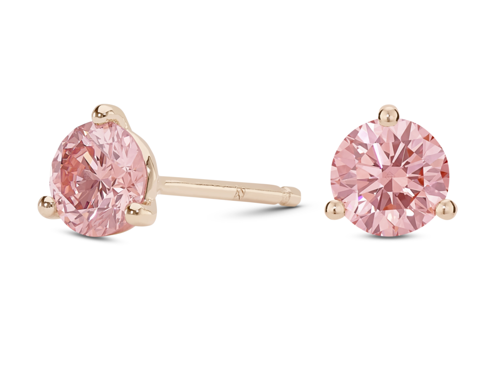 Lab-Grown Diamond 2ct. tw. Round Brilliant Solitaire 14k Gold Studs | Pink - Image 3