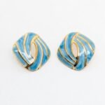Kaeloria Cushion Stripped Enamel Golden Stud Earrings | 18K Gold Plated |Anti-Tarnish-Blue Color
