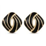Kaeloria Cushion Stripped Enamel Golden Brass Stud Earrings | 18K Gold Plated |Anti-Tarnish Black color