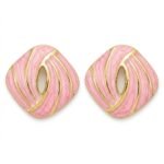 Kaeloria Cushion Stripped Enamel Golden Brass Stud Earrings | 18K Gold Plated |Anti-Tarnish (PINK COLOR)