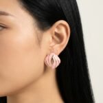 Kaeloria Cushion Stripped Enamel Golden Brass Stud Earrings | 18K Gold Plated |Anti-Tarnish (PINK COLOR)