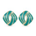Kaeloria Cushion Stripped Enamel Golden Brass Stud Earrings | 18K Gold Plated |Anti-Tarnish (GREEN COLOR)