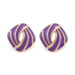 Kaeloria Cushion Stripped Enamel Golden Brass Stud Earrings | 18K Gold Plated |Anti-Tarnish (PURPLE COLOR)