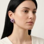 Kaeloria Cushion Stripped Enamel Golden Brass Stud Earrings | 18K Gold Plated |Anti-Tarnish (PURPLE COLOR)