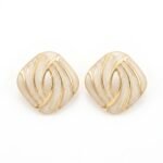 Kaeloria Cushion Stripped Enamel Golden Brass Stud Earrings | 18K Gold Plated |Anti-Tarnish (WHITE COLOR)
