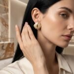 Kaeloria Cushion Stripped Enamel Golden Brass Stud Earrings | 18K Gold Plated |Anti-Tarnish (WHITE COLOR)