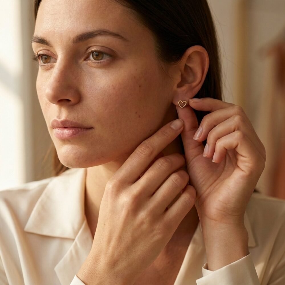 Kaeloria Open Heart Stud Earrings | 18K Gold Plated Stainless Steel | Anti-Tarnish | Minimalist Heart Earrings for Women - Image 2