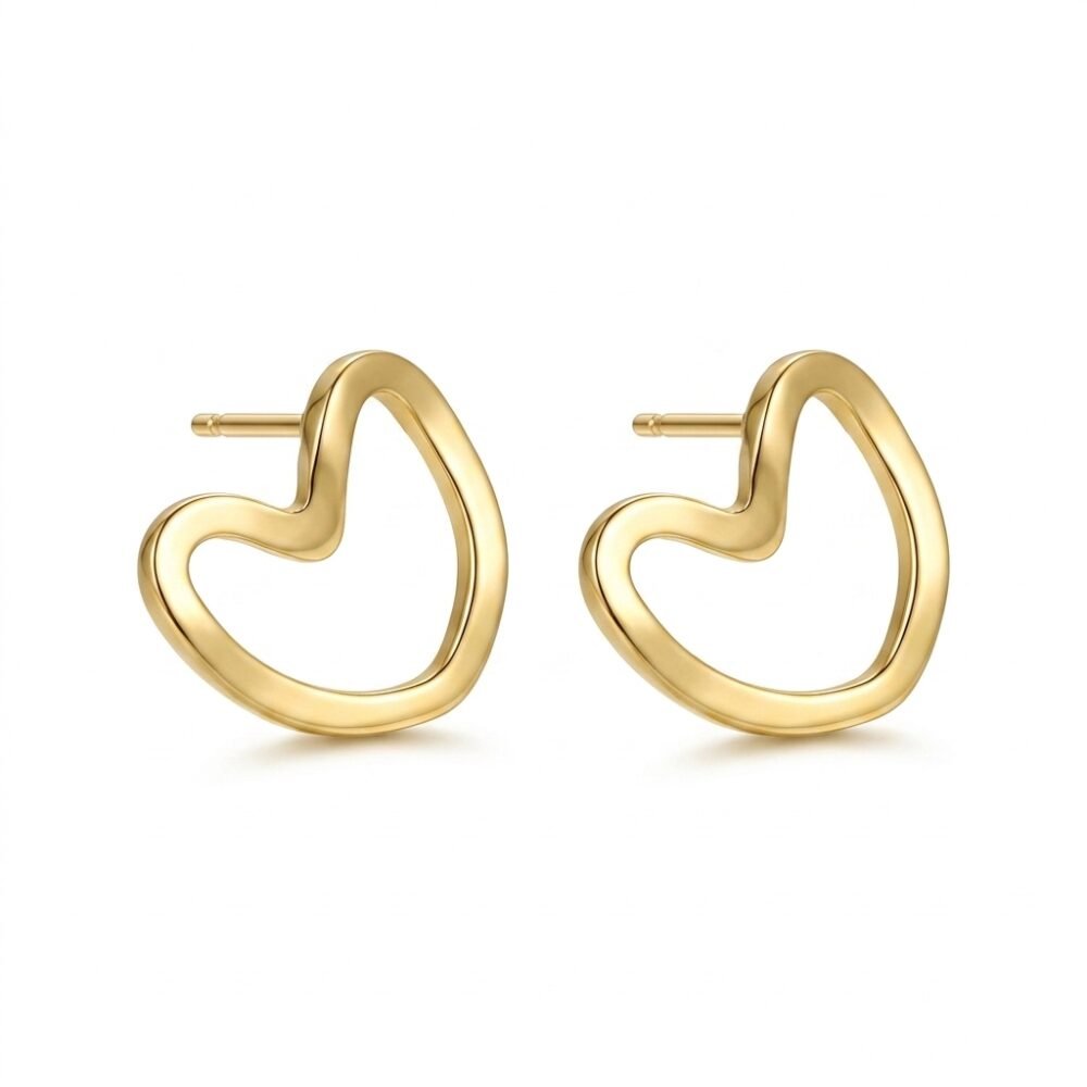 Kaeloria Open Heart Stud Earrings | 18K Gold Plated Stainless Steel | Anti-Tarnish | Minimalist Heart Earrings for Women - Image 3