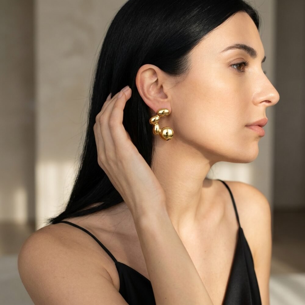 Kaeloria Bubble Curve Stud Earrings | 18K Gold Plated Stainless Steel | Anti-Tarnish | Modern Statement Earrings for Women - Image 2