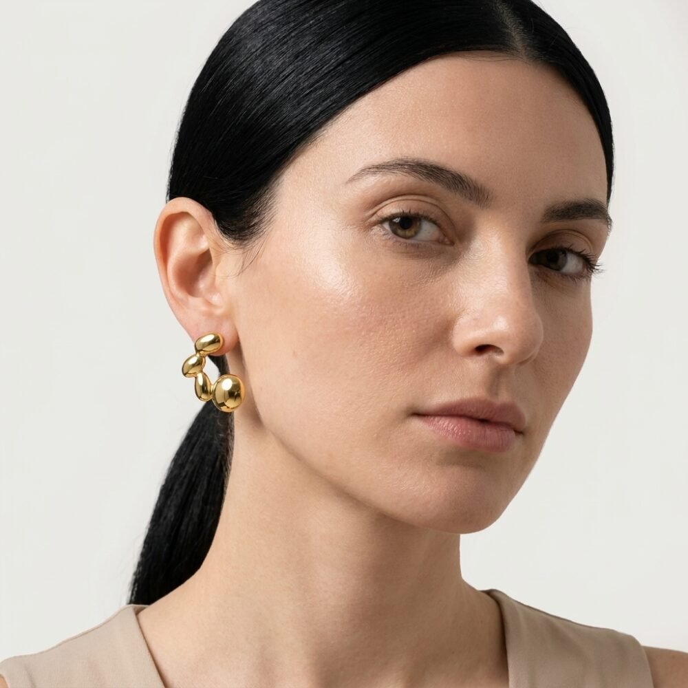 Kaeloria Bubble Curve Stud Earrings | 18K Gold Plated Stainless Steel | Anti-Tarnish | Modern Statement Earrings for Women - Image 3