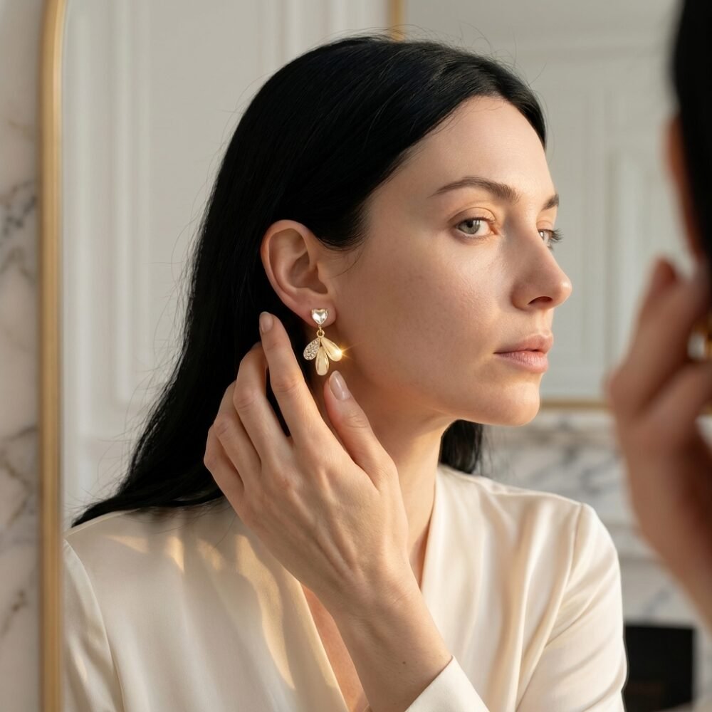 Kaeloria Heart Drop Earrings | 18K Gold Plated Stainless Steel | Premium CZ & Mother of Pearl | Anti-Tarnish | Elegant Statement Earrings - Image 2
