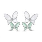 Kaeloria Dual Butterfly Stud Earrings | Silver Plated Stainless Steel | Crystal & Enamel Butterfly Earrings | Anti-Tarnish | Elegant Fashion Jewelry