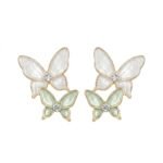 Kaeloria Dual Butterfly Stud Earrings | 18K Gold Plated Stainless Steel | Crystal & Enamel Butterfly Earrings | Anti-Tarnish | Elegant Fashion Jewelry