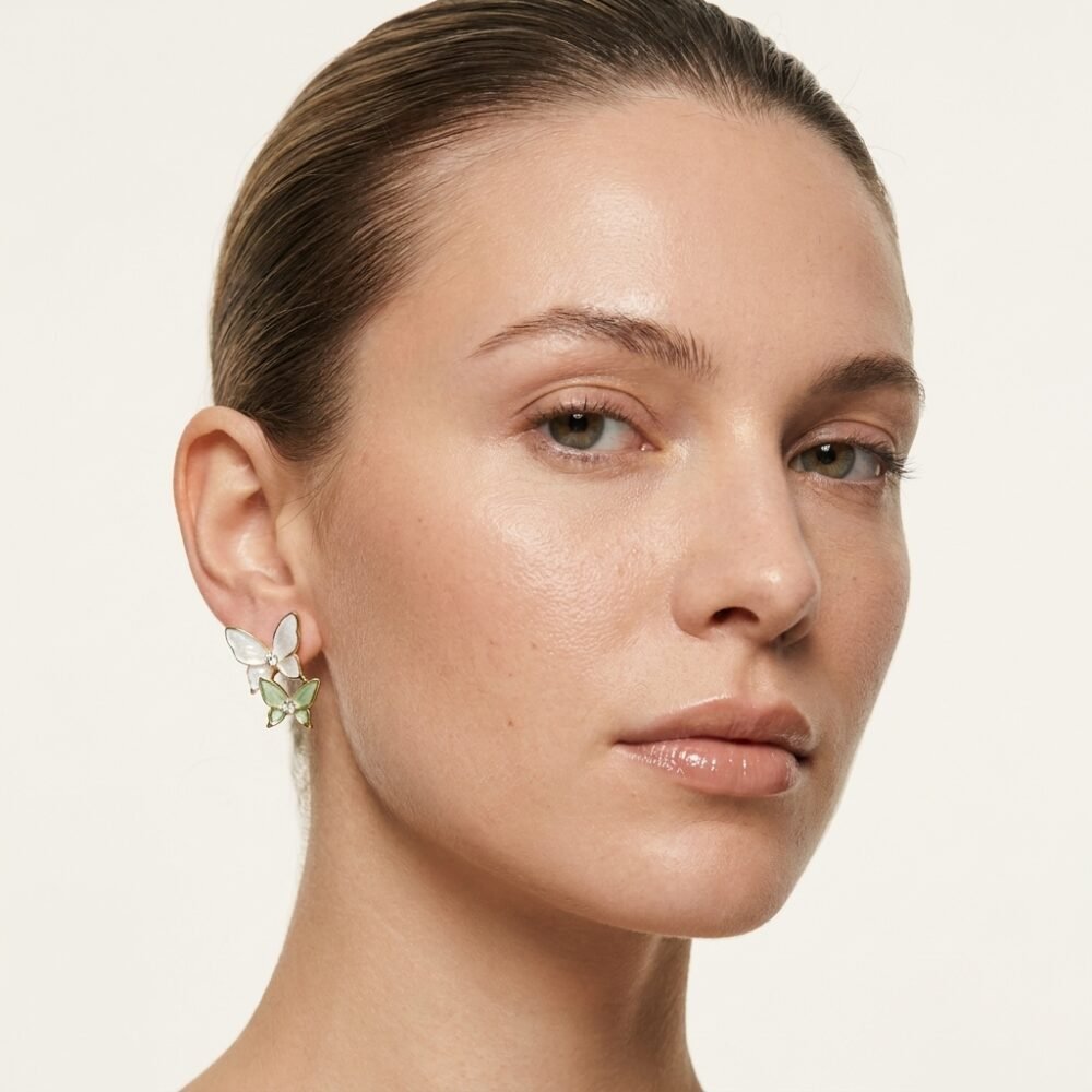 Kaeloria Dual Butterfly Stud Earrings | 18K Gold Plated Stainless Steel | Crystal & Enamel Butterfly Earrings | Anti-Tarnish | Elegant Fashion Jewelry - Image 2