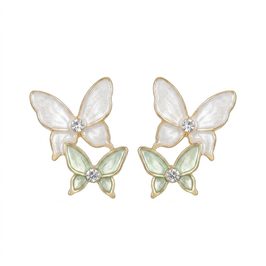 KJE0037 Kaeloria Dual Butterfly Stud Earrings | 18K Gold Plated Stainless Steel | Crystal & Enamel Butterfly Earrings | Anti-Tarnish | Elegant Fashion Jewelry - Image 1