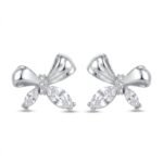 Kaeloria Silver Bow Stud Earrings | Premium Cubic Zirconia | Stainless Steel | Anti-Tarnish | Elegant Ribbon Earrings for Women
