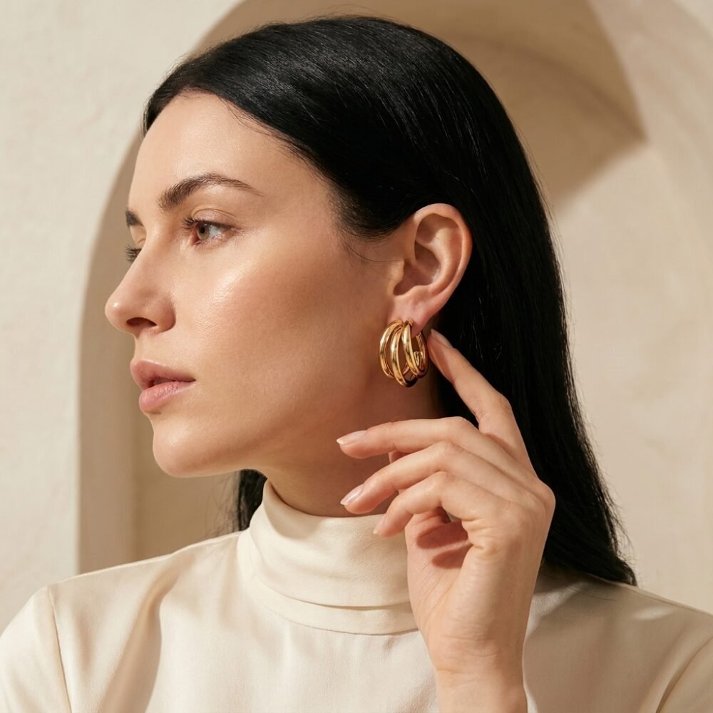 Kaeloria Classic Hoop Earrings | 33.3mm | 18K Gold Plated Stainless Steel | Anti-Tarnish | Waterproof Minimal Hoops for Women