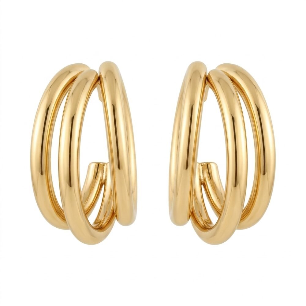Kaeloria Triple Layer Hoop Earrings | 35mm | 18K Gold Plated Stainless Steel | Chunky Minimal Hoops | Anti-Tarnish