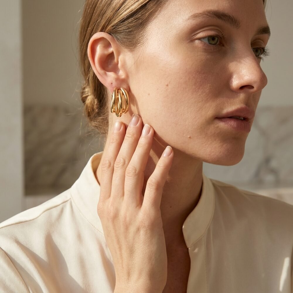 Kaeloria Classic Hoop Earrings | 33.3mm | 18K Gold Plated Stainless Steel | Anti-Tarnish | Waterproof Minimal Hoops for Women