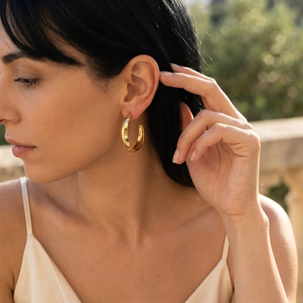 Kaeloria Classic Open Hoop Earrings | 18K Gold Plated Stainless Steel | Minimal Everyday Hoops | Anti-Tarnish & Waterproof