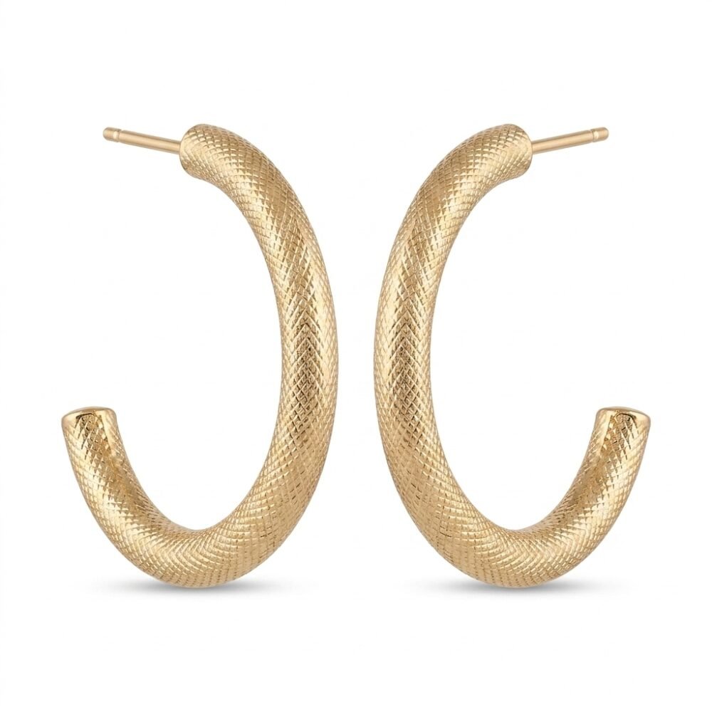 Kaeloria Textured Open Hoop Earrings | 18K Gold Plated Stainless Steel | Anti-Tarnish Minimal C-Hoop Earrings for Women