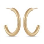 Kaeloria Textured Open Hoop Earrings | 18K Gold Plated Stainless Steel | Anti-Tarnish Minimal C-Hoop Earrings for Women
