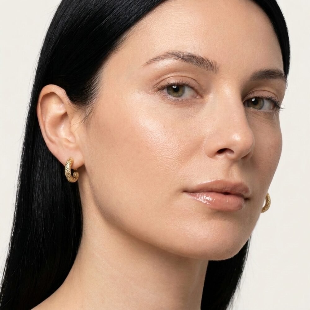 Kaeloria Textured Open Hoop Earrings | 18K Gold Plated Stainless Steel | Anti-Tarnish Minimal C-Hoop Earrings for Women