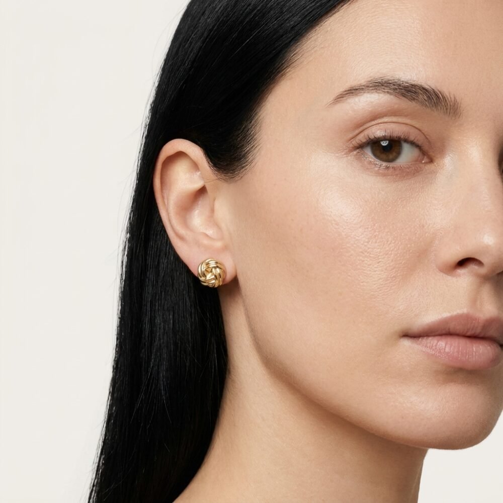 Kaeloria Twisted Knot Stud Earrings | 18K Gold Plated Stainless Steel | Anti-Tarnish Classic Statement Studs for Women - Image 5