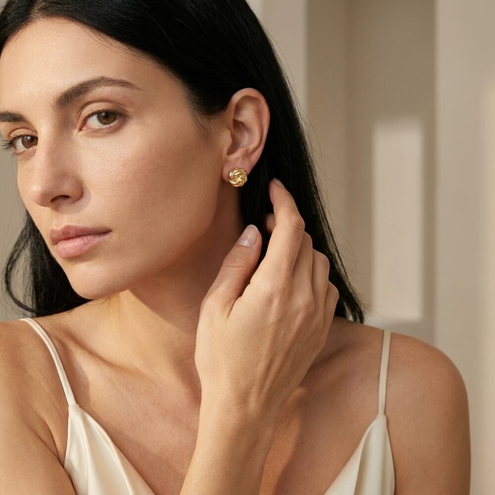 Kaeloria Twisted Knot Stud Earrings | 18K Gold Plated Stainless Steel | Anti-Tarnish Classic Statement Studs for Women - Image 4