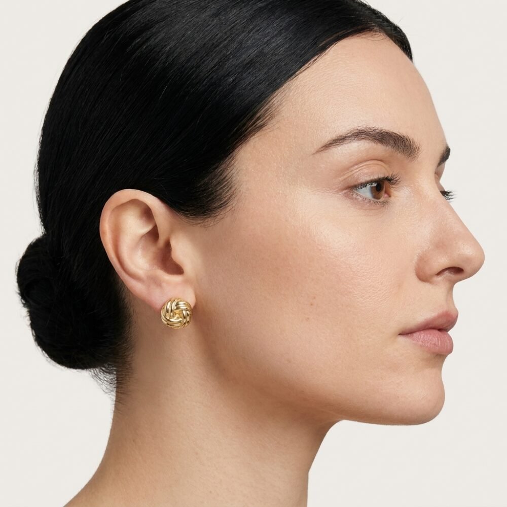 Kaeloria Twisted Knot Stud Earrings | 18K Gold Plated Stainless Steel | Anti-Tarnish Classic Statement Studs for Women - Image 2