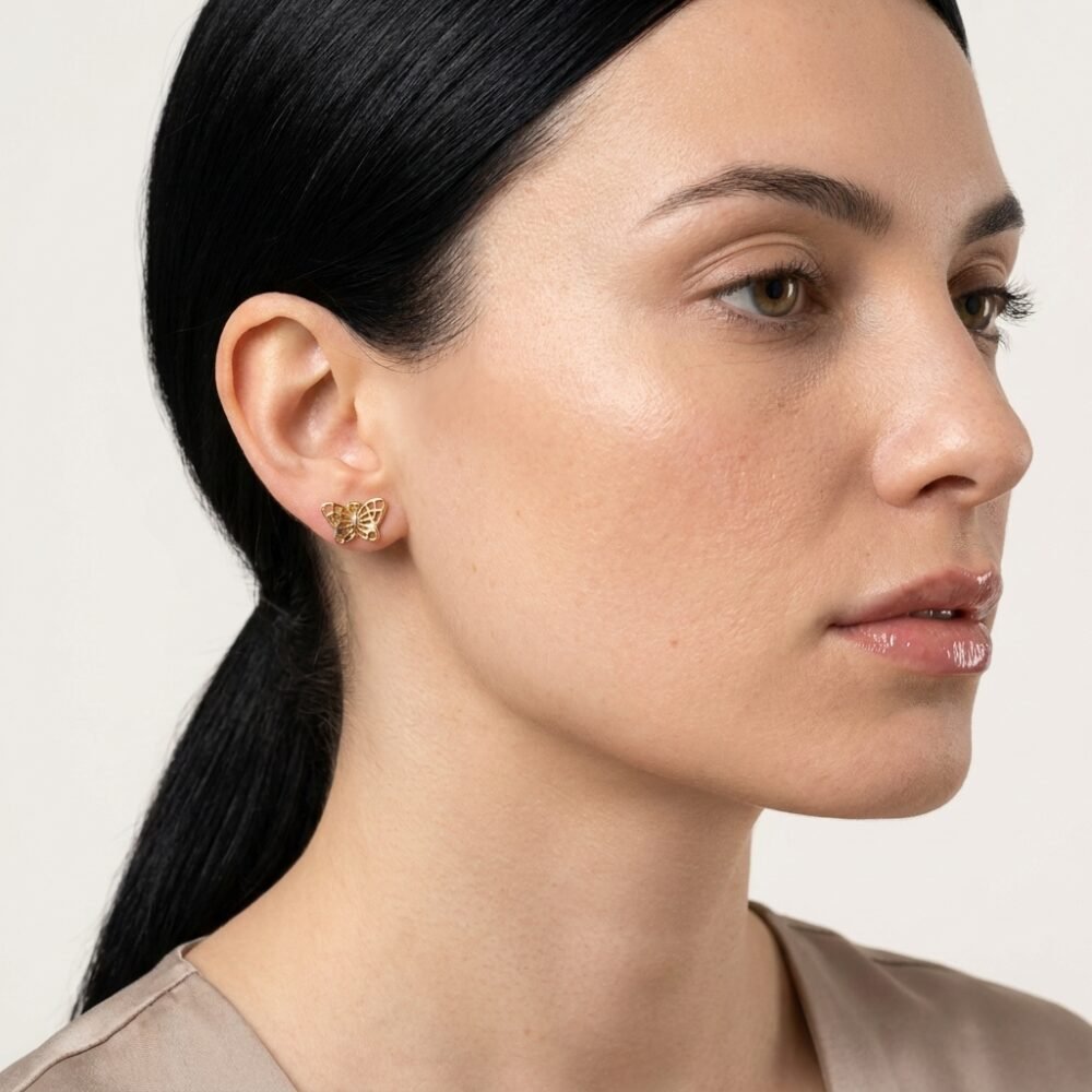 Kaeloria Butterfly Stud Earrings | 18K Gold Plated Stainless Steel | Anti-Tarnish Minimal Butterfly Earrings for Women - Image 2