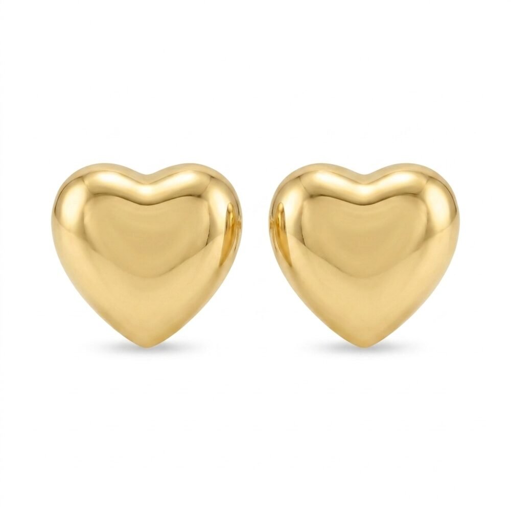 Kaeloria Puffy Heart Stud Earrings | 18K Gold Plated Stainless Steel | Anti-Tarnish Minimal Heart Earrings for Women