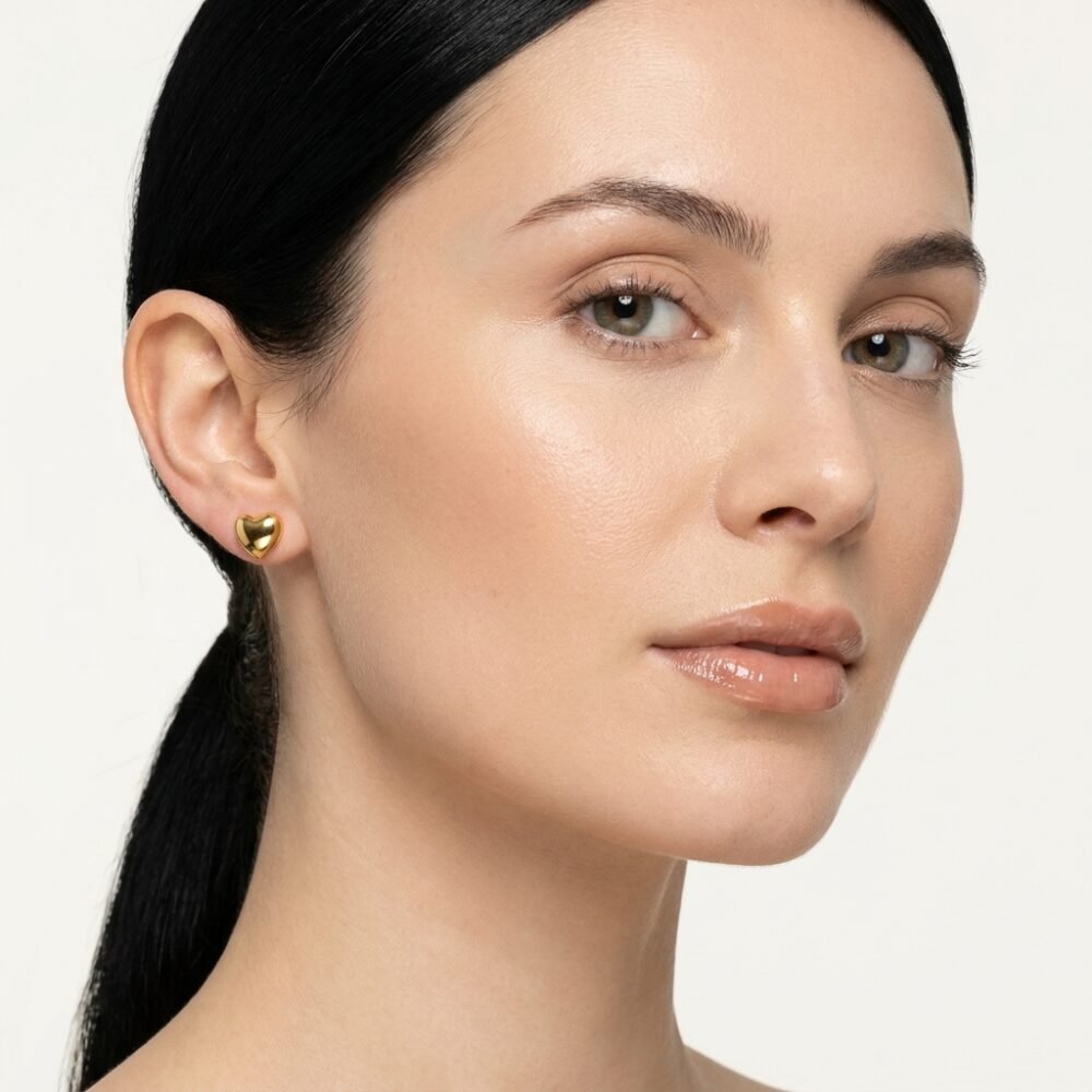 Kaeloria Puffy Heart Stud Earrings | 18K Gold Plated Stainless Steel | Anti-Tarnish Minimal Heart Earrings for Women - Image 2