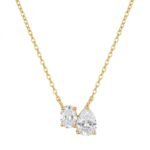 Kaeloria Pear & Oval Cut Duo Crystal Pendant Necklace | 18K Gold Plated | Anti-Tarnish Minimal Necklace for Women