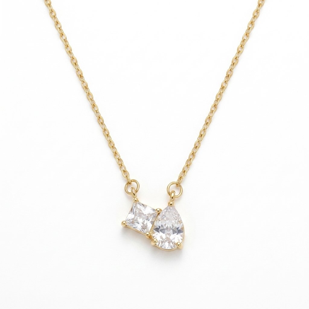 Kaeloria Dual Cut CZ Pendant Necklace | Pear & Princess Cut | 18K Gold Plated | Anti-Tarnish Minimal Necklace for Women