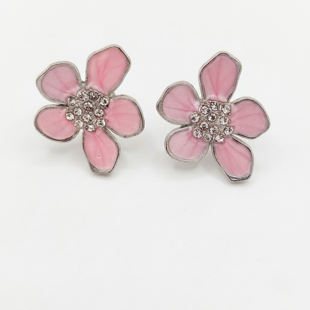 Kaeloria 🌸 Pink Enamel Flower Crystal Stud Earrings - Image 6