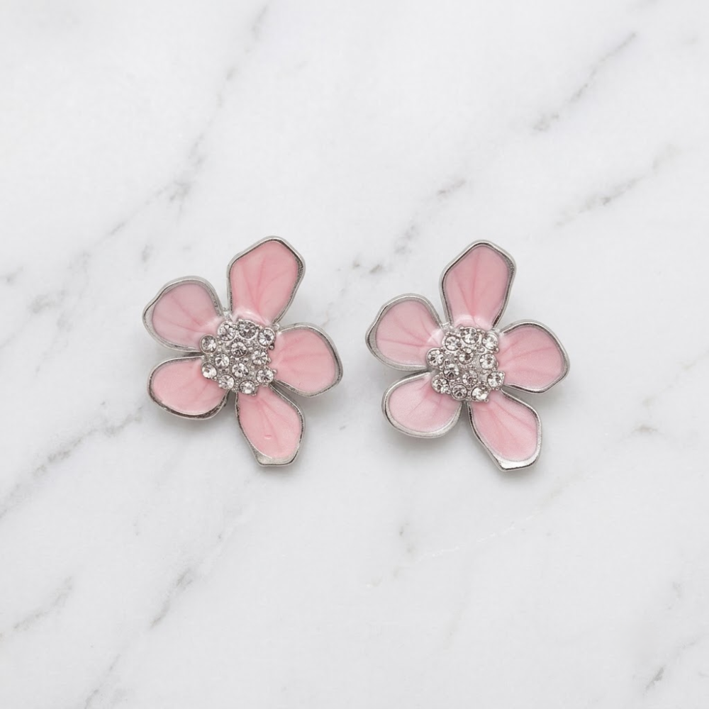 Kaeloria 🌸 Pink Enamel Flower Crystal Stud Earrings - Image 4