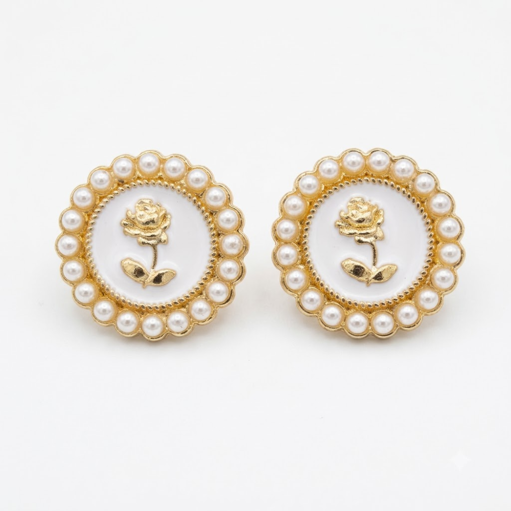 Kaeloria Pearl Rose Round Stud Earrings - Image 5