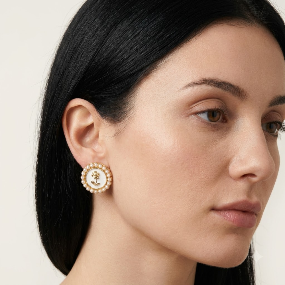 Kaeloria Pearl Rose Round Stud Earrings - Image 3